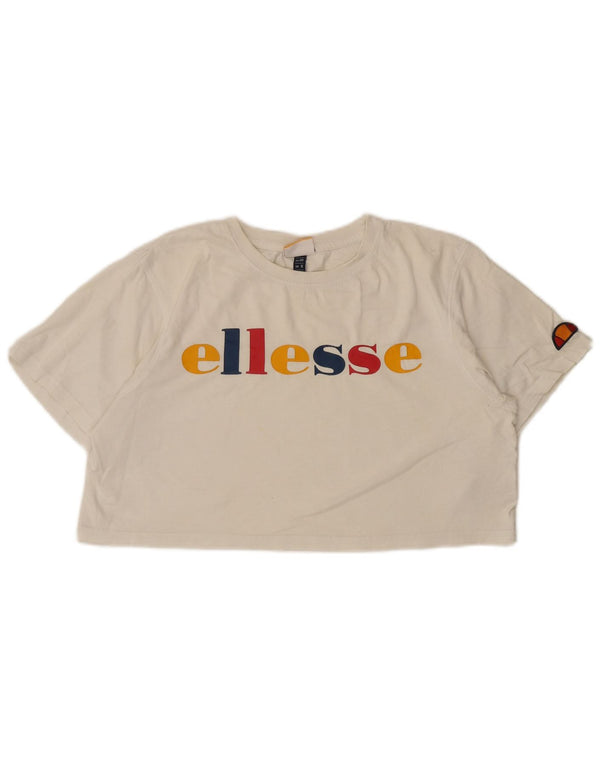 Ellesse Damen Crop Graphic T-Shirt Top UK 12 Mittelweiße Baumwolle