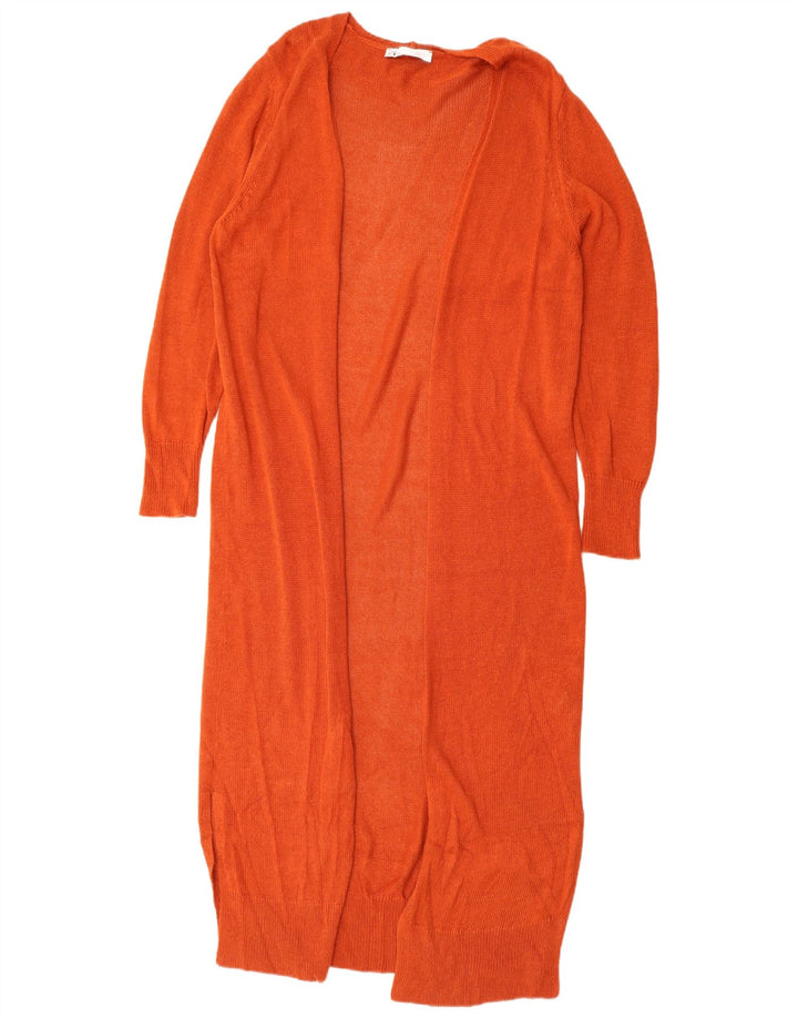 Zara Damen Longline Open Cardigan Pullover UK 14 Mittelorange Viskose