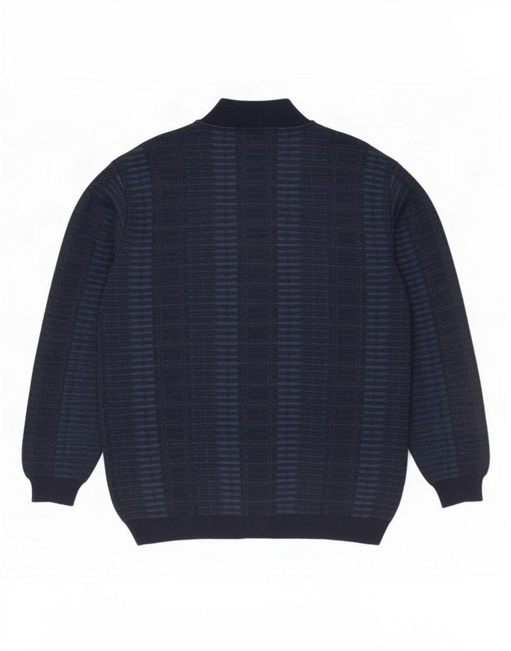 Bernardini Herren-Cardigan-Pullover IT 52 Mittelblau karierte Wolle