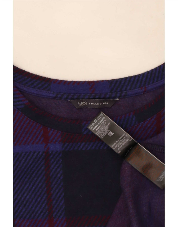 Marks & Spencer Damen Top Langarm UK 14 Large Marineblau kariert