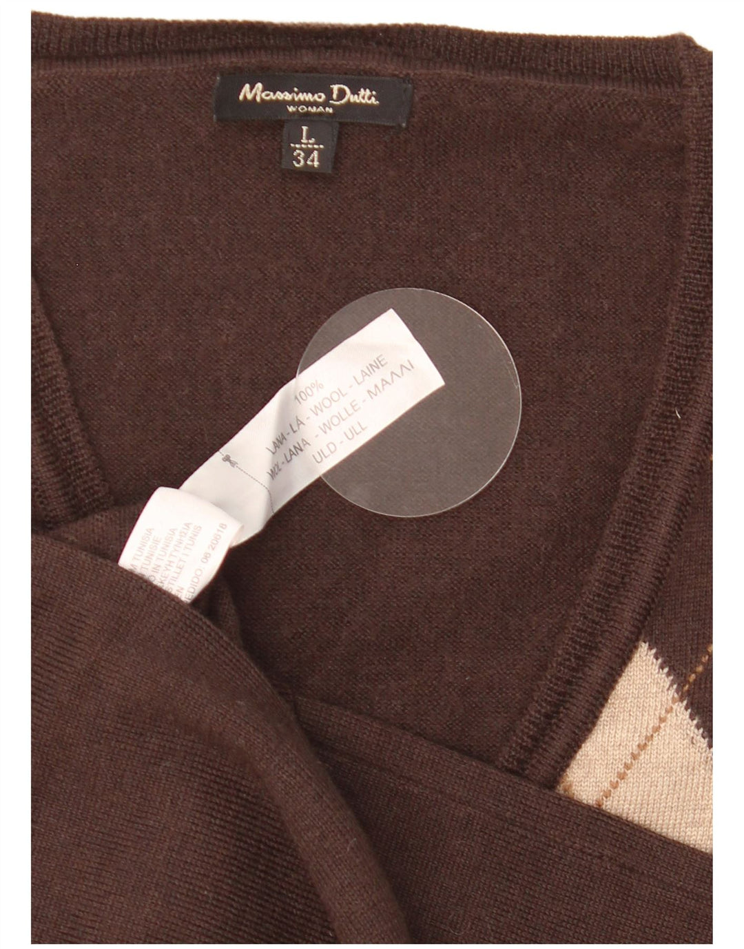 Massimo Dutti Damen-Pullover mit V-Ausschnitt, Gr. 14, Braun, Argyle/Diamant