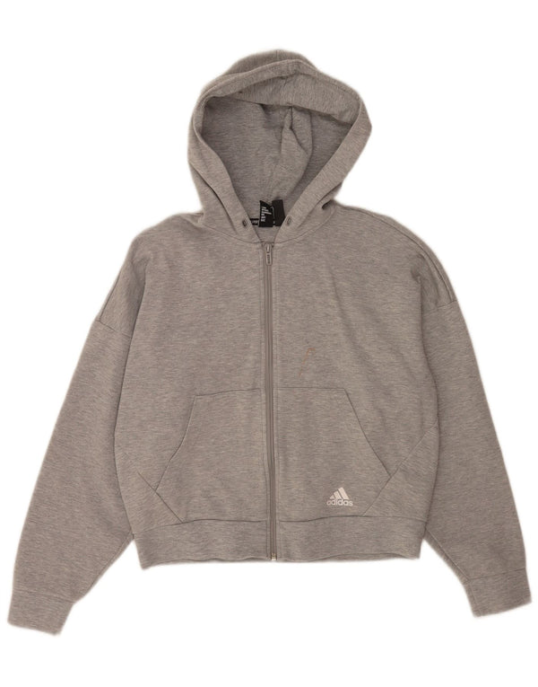 Adidas Damen Relaxed Fit Zip Hoodie Pullover UK 8/10 Small Grau gestreift