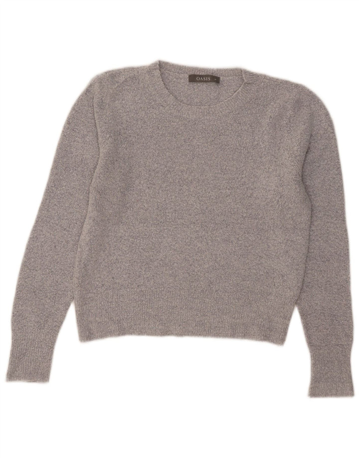Oasis Damen Crop Crew Neck Pullover Pullover UK 12 Mittelgraues Acryl