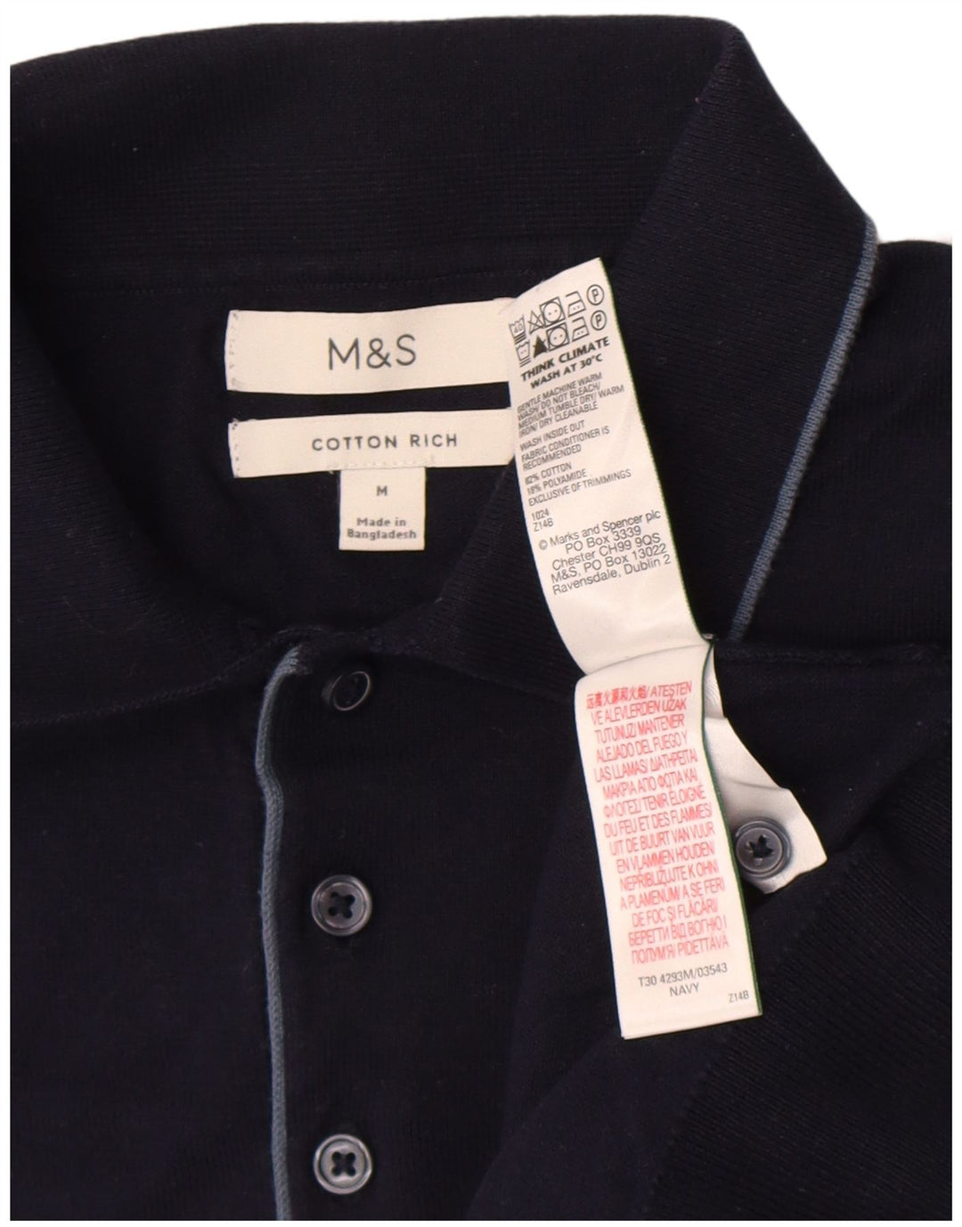 Marks & Spencer Herren-Poloshirt, mittelmarineblaue Baumwolle