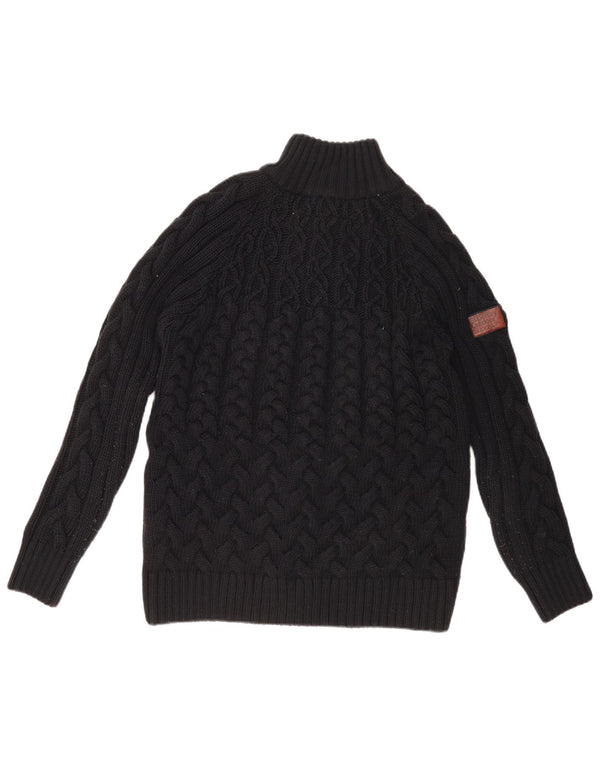 Superdry Herren-Pullover mit Knopfkragen, XL, schwarzes Acryl