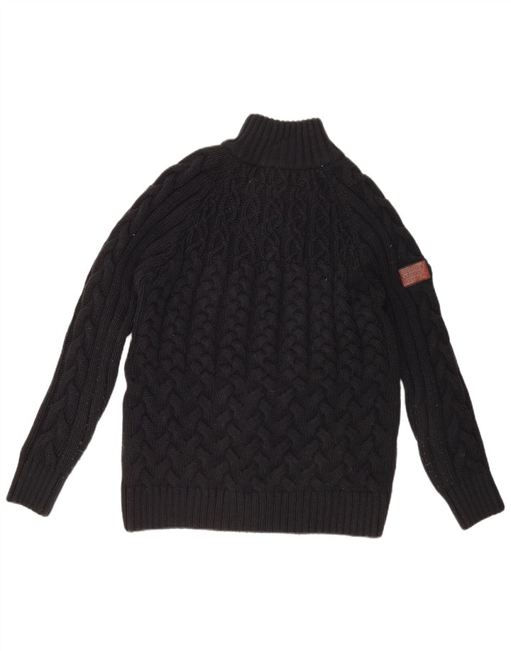 Superdry Herren-Pullover mit Knopfkragen, XL, schwarzes Acryl