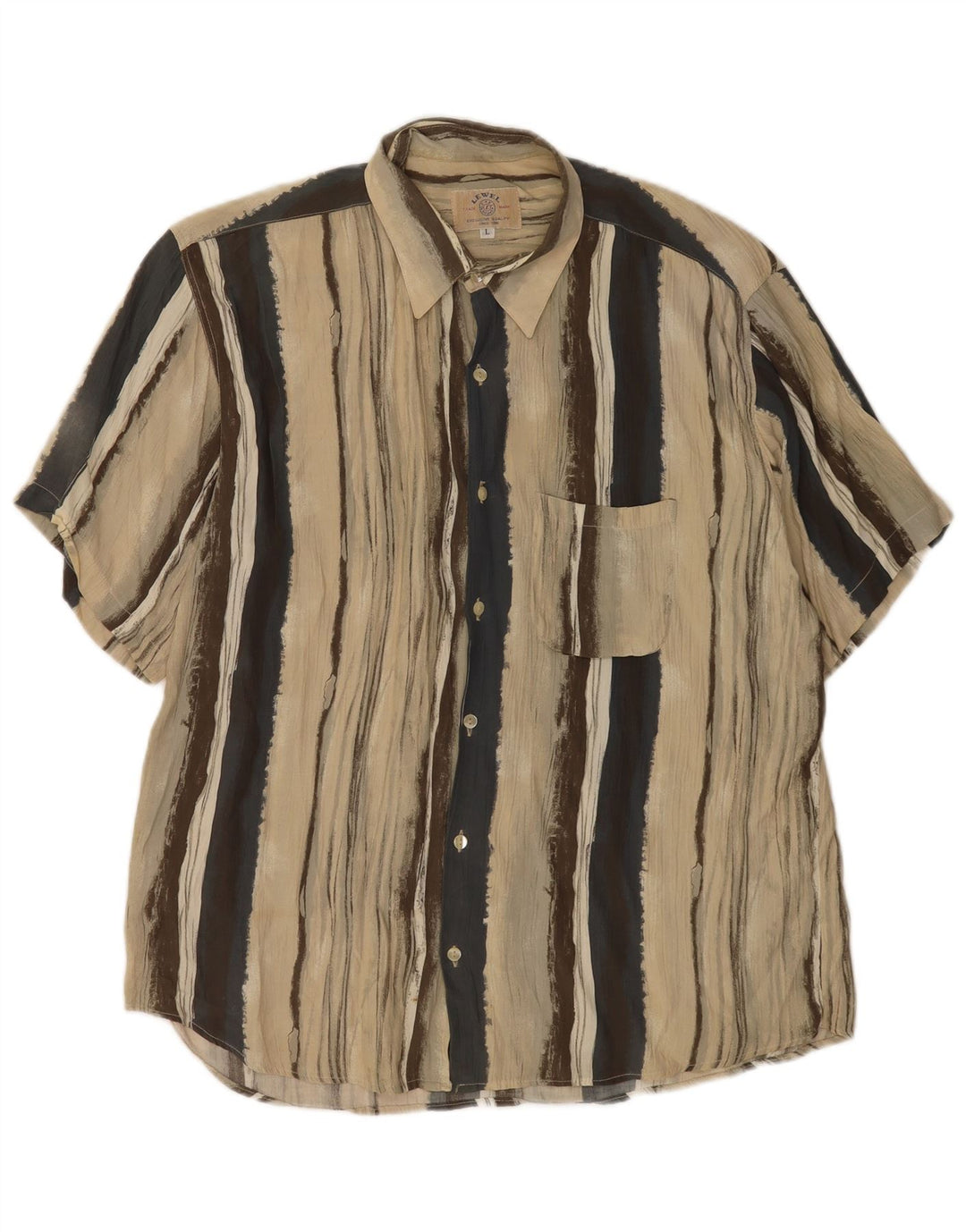 Vintage Herren Kurzarmhemd Große Beige Gestreifte Viskose