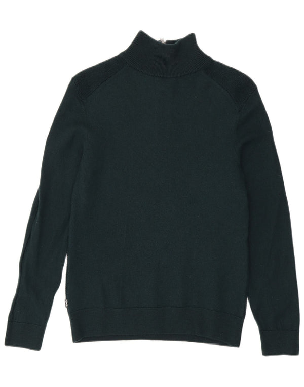 Hugo Boss Damen-Pullover mit Reißverschluss am Hals, UK 12, mittelgrüne Schurwolle