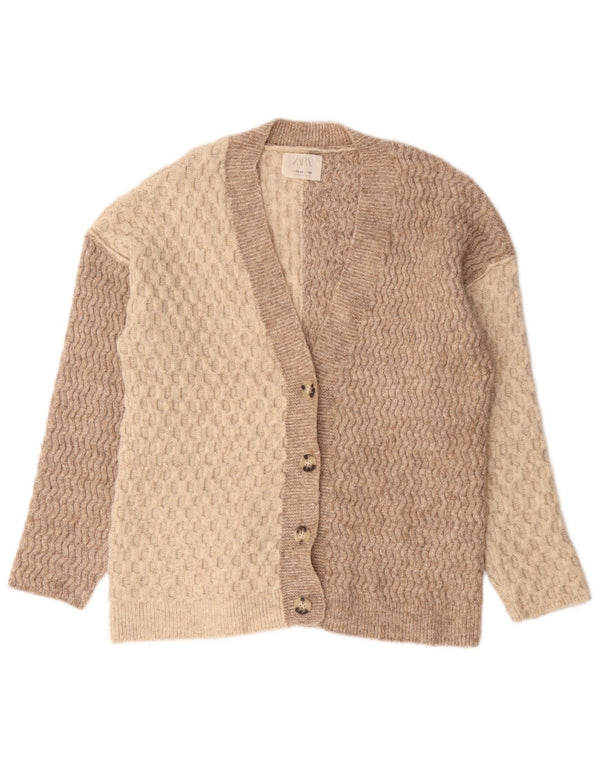 Zara Mädchen-Cardigan-Pullover, 13–14 Jahre, beige, Colourblock-Polyester