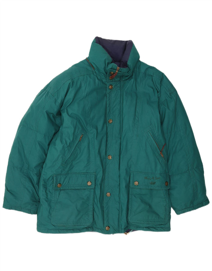 Weiße wattierte Herrenjacke mit Hirschmuster, UK 42, XL, grüne Baumwolle