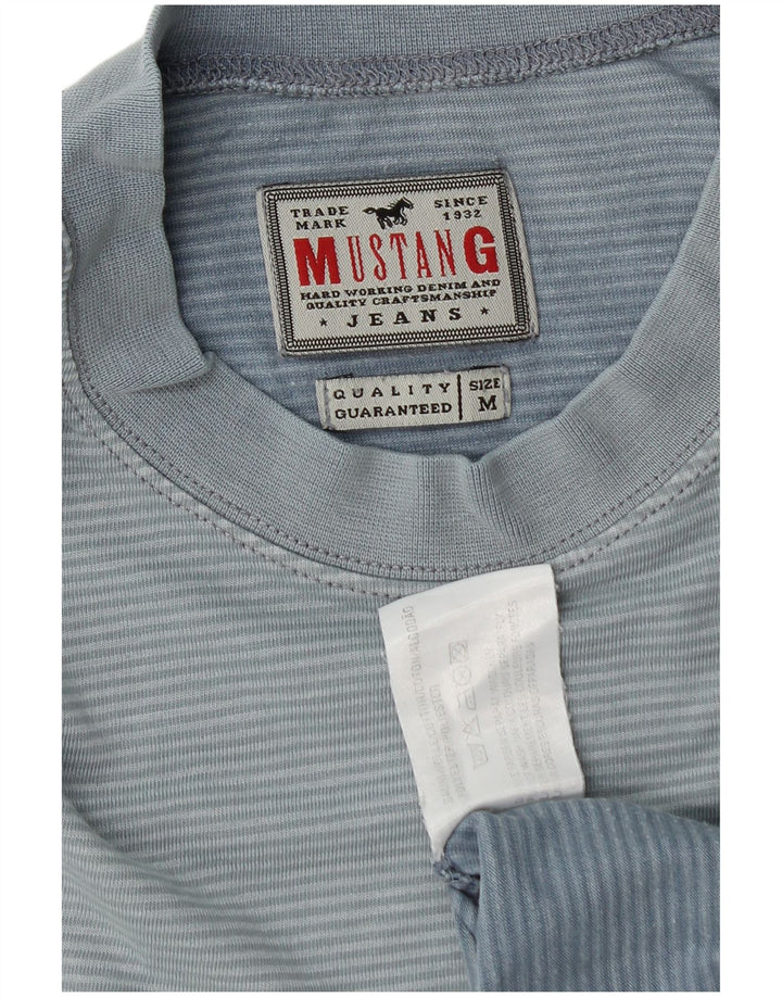 Mustang Herren-T-Shirt-Oberteil aus mittelblauer Nadelstreifen-Baumwolle