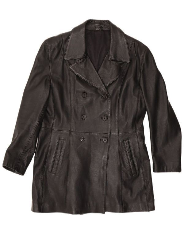 Vintage Damen Ledermantel EU 44 XL Schwarzes Leder