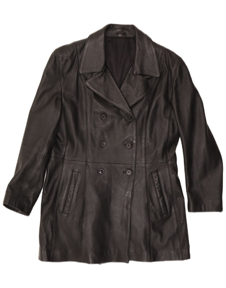 Vintage Damen Ledermantel EU 44 XL Schwarzes Leder