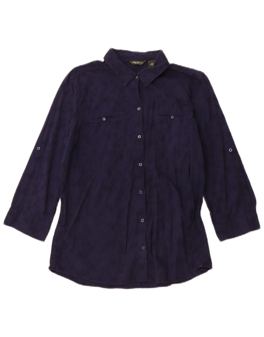 Eddie Bauer Damen-Hemdbluse, UK 14, mittlere Marineblau-Blumen-Baumwolle
