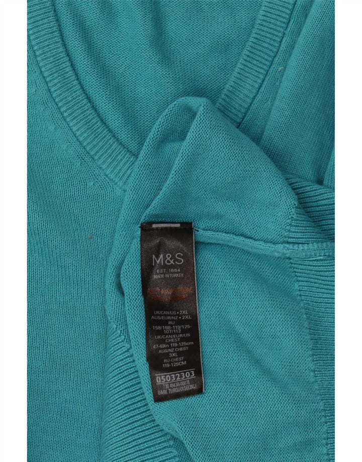 Marks & Spencer Herren-Pullover mit V-Ausschnitt, 2XL, türkisfarbene Baumwolle