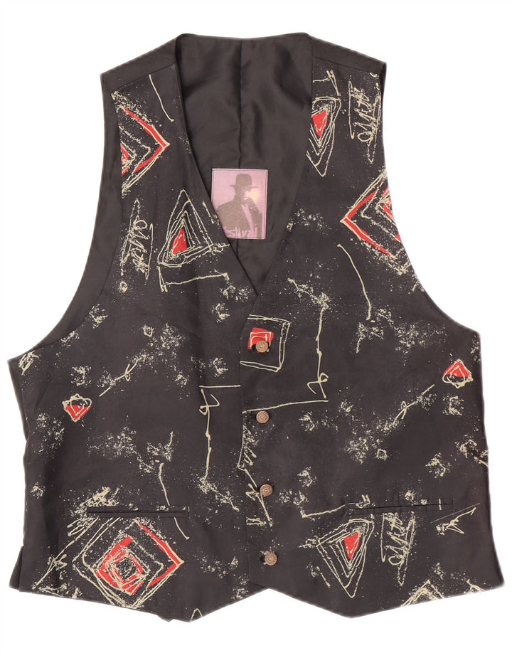 C&A Herrenweste, EU 52/54, großes, schwarzes, geometrisches Polyester