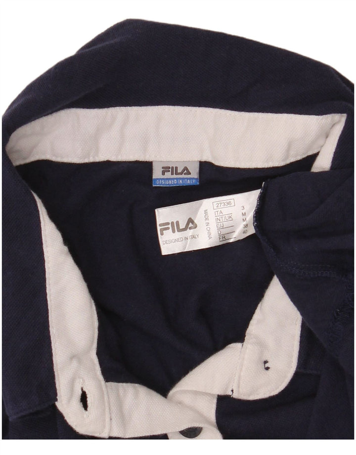 Fila Damen Poloshirt UK 12 Medium Marineblau Baumwolle