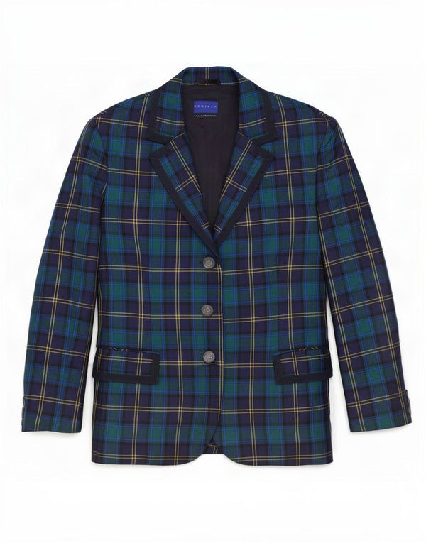 Dominew Damen-Blazerjacke mit 3 Knöpfen, IT 50 XL, grün karierte Schurwolle