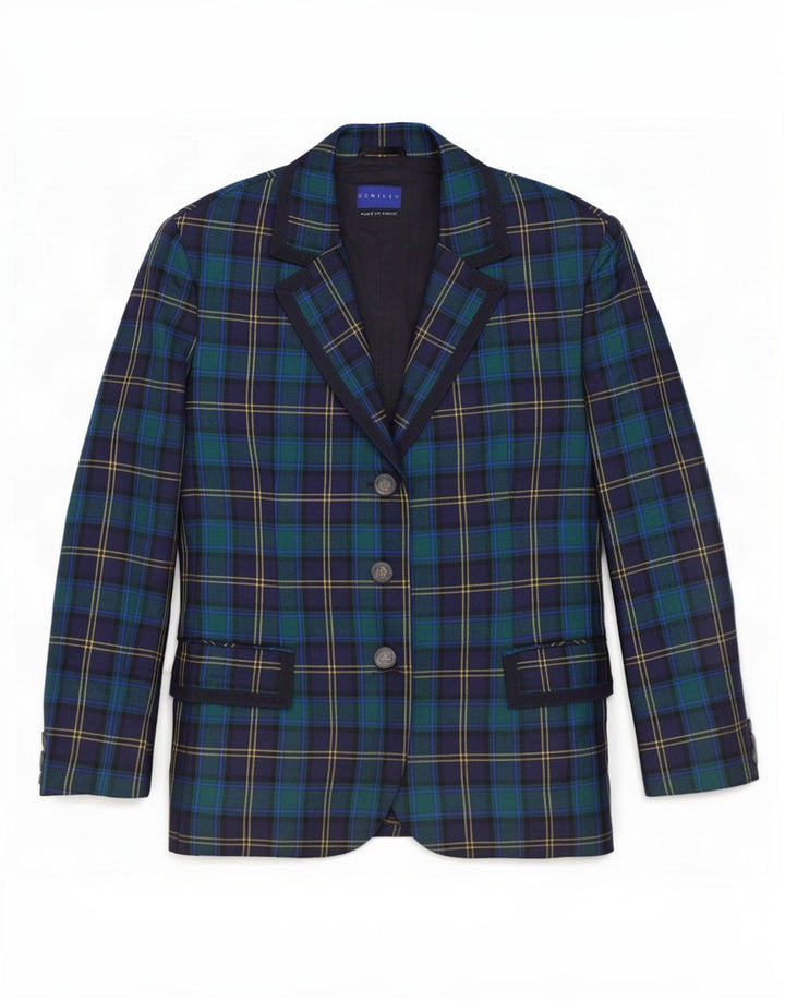 Dominew Damen-Blazerjacke mit 3 Knöpfen, IT 50 XL, grün karierte Schurwolle