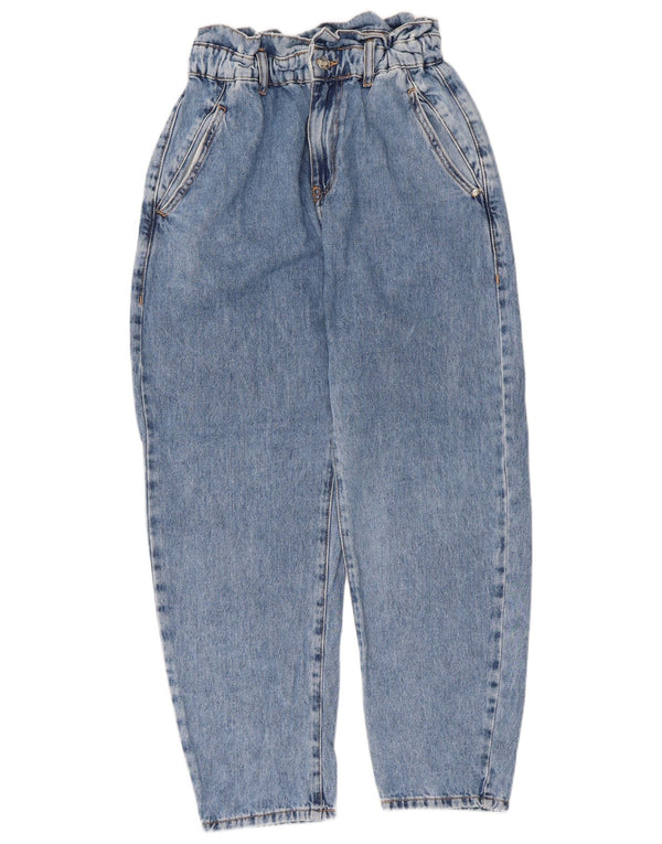 Zara Damen High Waist Tapered Jeans EU 34 2XS W24 L24 Blaue Baumwolle
