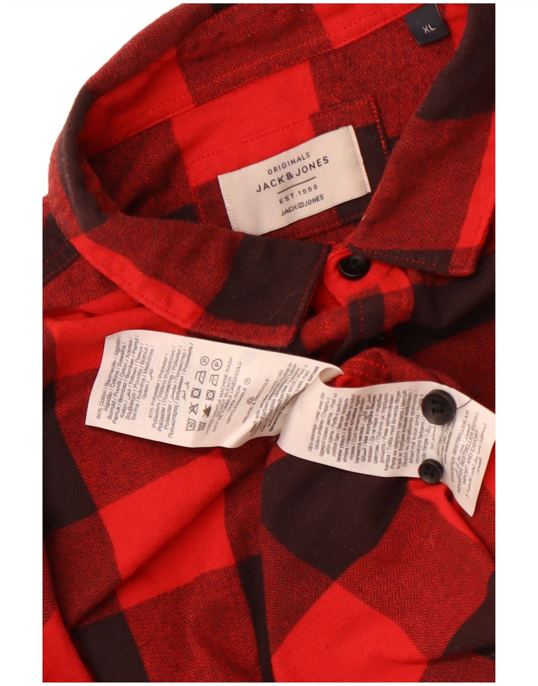 Jack & Jones Herren-Flanellhemd XL aus roter Gingham-Baumwolle