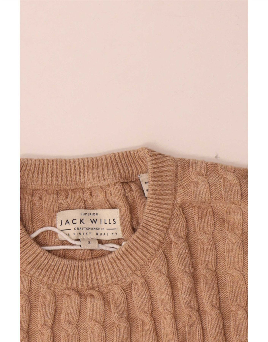 Jack Wills Herren-Pullover mit Rundhalsausschnitt, Größe S, beige, Baumwolle