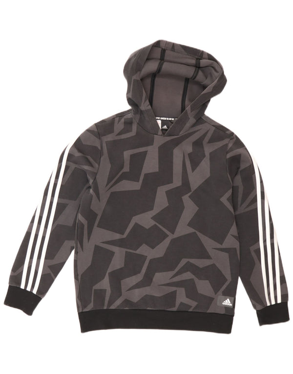Adidas Jungen Kapuzenpullover, 13–14 Jahre, graue geometrische Baumwolle