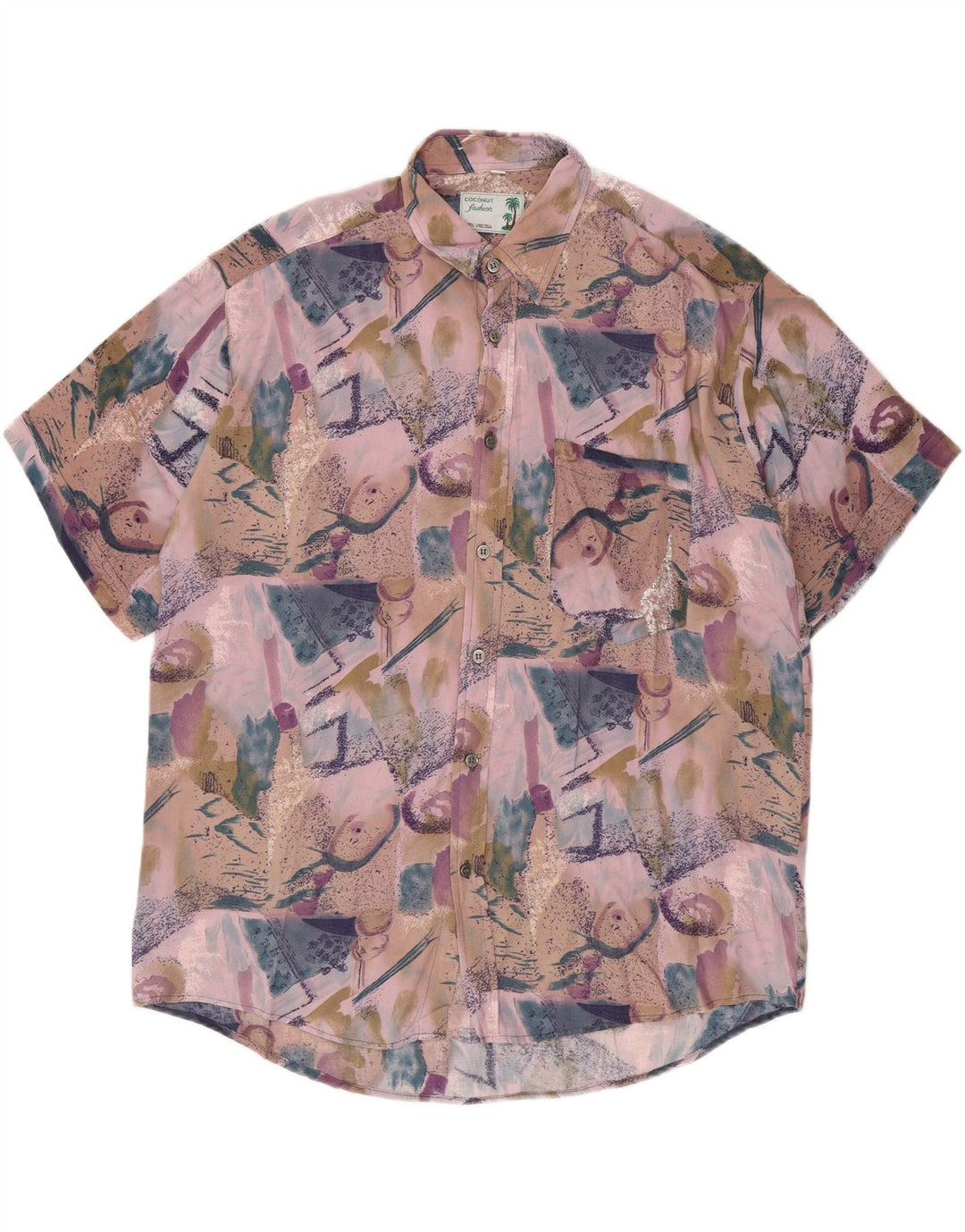 Coconut Herren-Kurzarmhemd, groß, mehrfarbig, Patchwork-Viskose