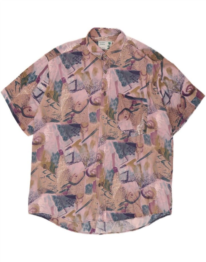 Coconut Herren-Kurzarmhemd, groß, mehrfarbig, Patchwork-Viskose