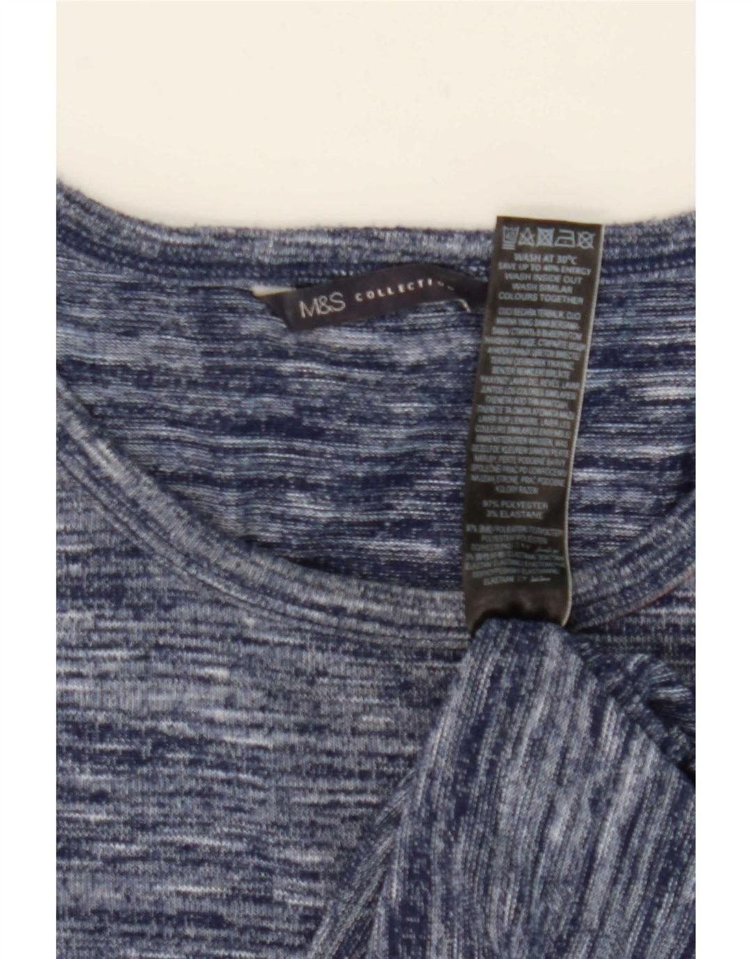 Marks & Spencer Damen Top Langarm UK 12 Mittelblau geflecktes Polyester