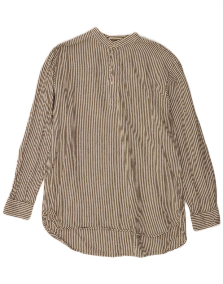 Boden Herren-Pulloverhemd XL, braunes Nadelstreifen-Leinen