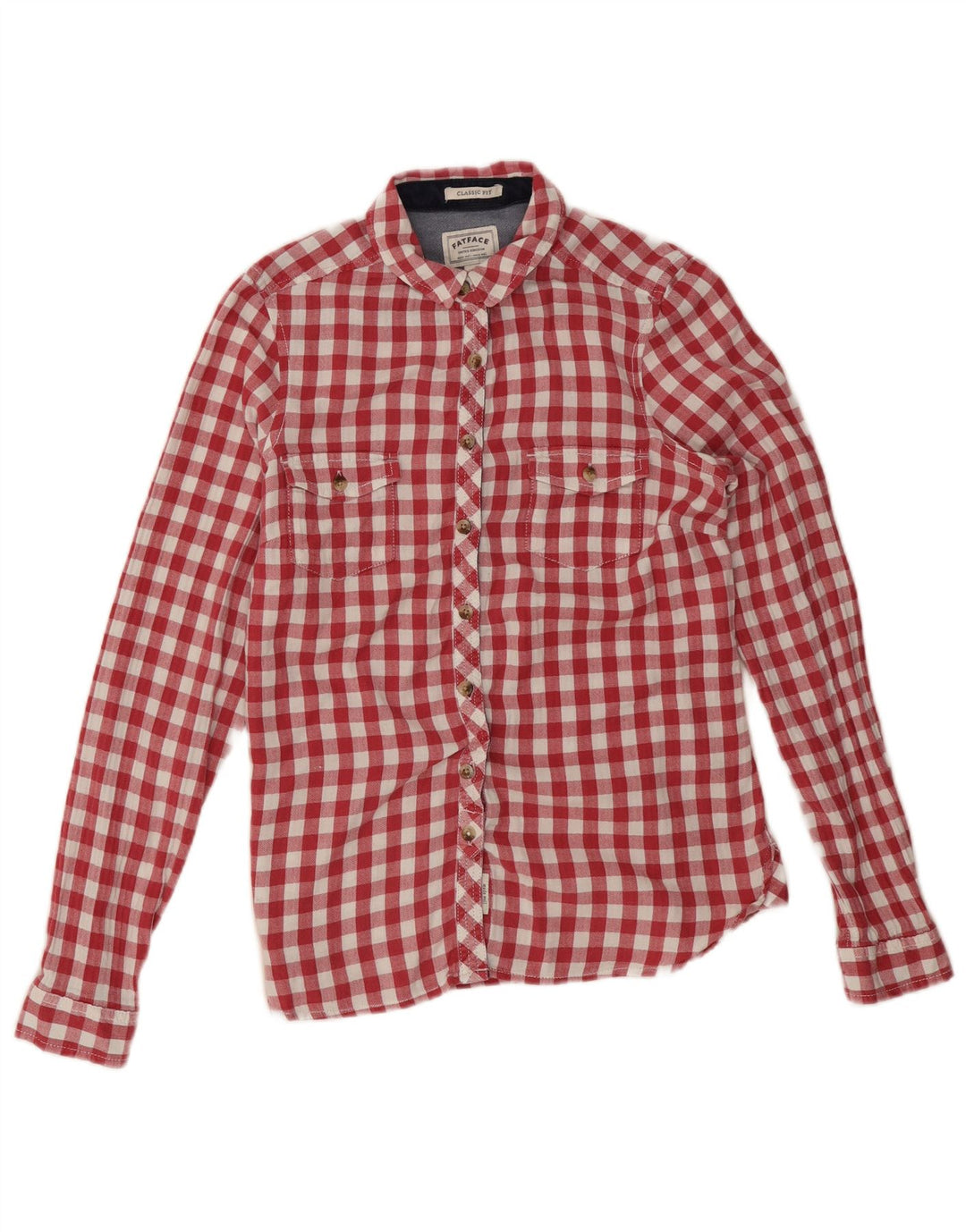 Fat Face Flanellhemd mit klassischer Passform für Damen, UK 12, Mittelroter Gingham-Karomuster