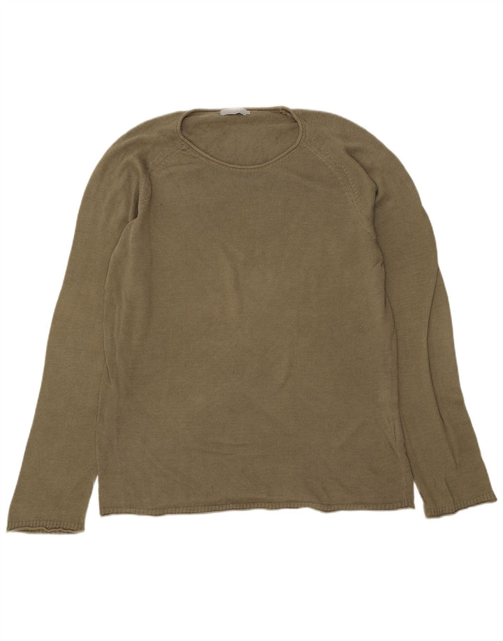 Cos Herren-Pullover mit Rundhalsausschnitt, groß, Khaki, Baumwolle