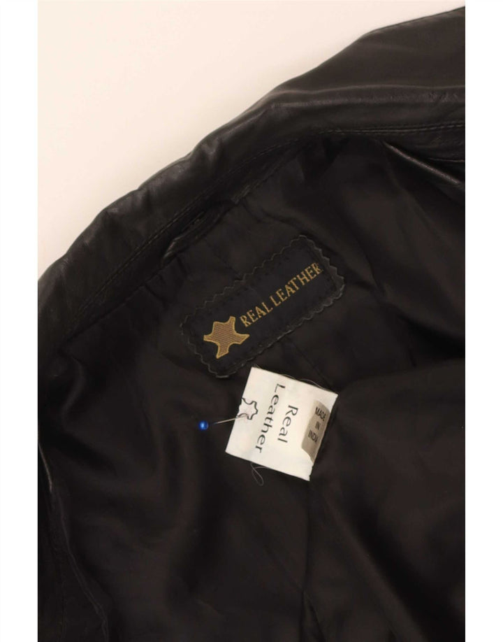 Vintage Damen 3-Knopf-Lederblazerjacke UK 14 Mittelschwarzes Leder