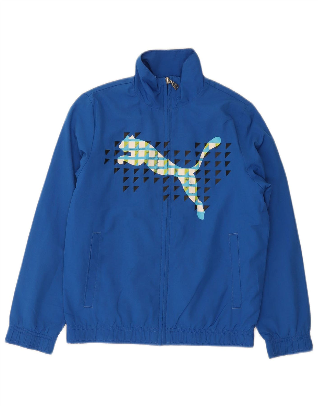 Puma Jungen Grafik-Trainingsanzug-Top-Jacke, 9–10 Jahre, blaues Polyester