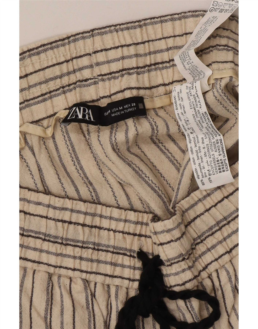 Zara Damen Chinoshorts Medium W28 Beige gestreifte Baumwolle