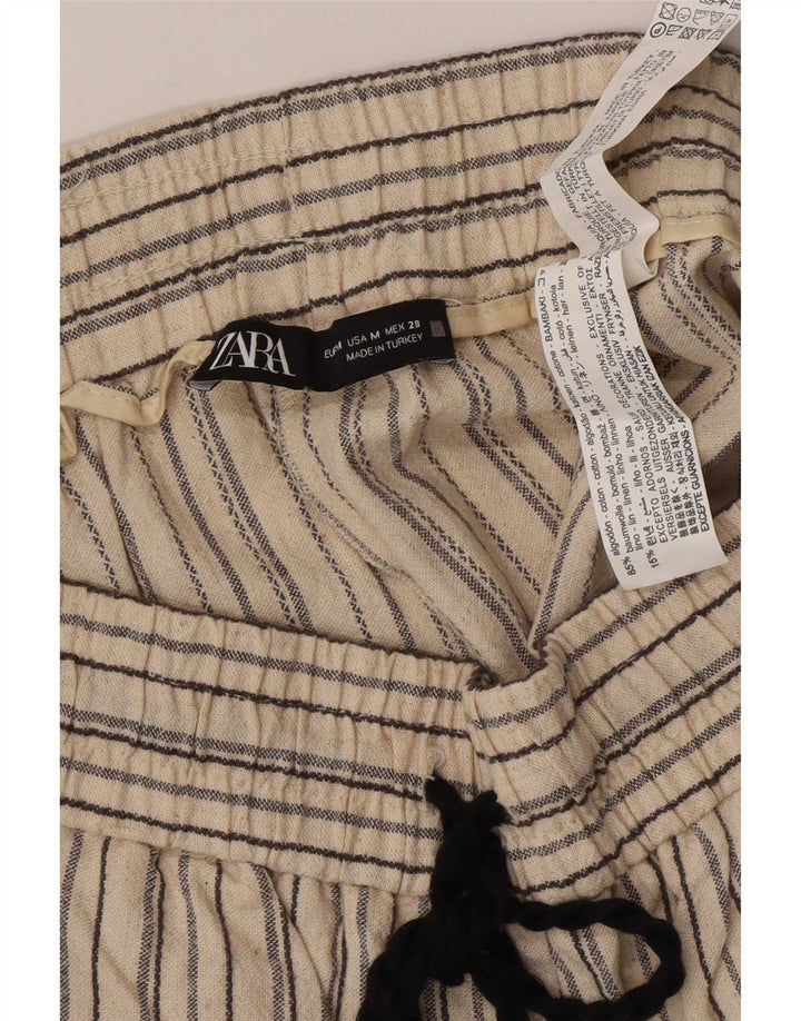 Zara Damen Chinoshorts Medium W28 Beige gestreifte Baumwolle