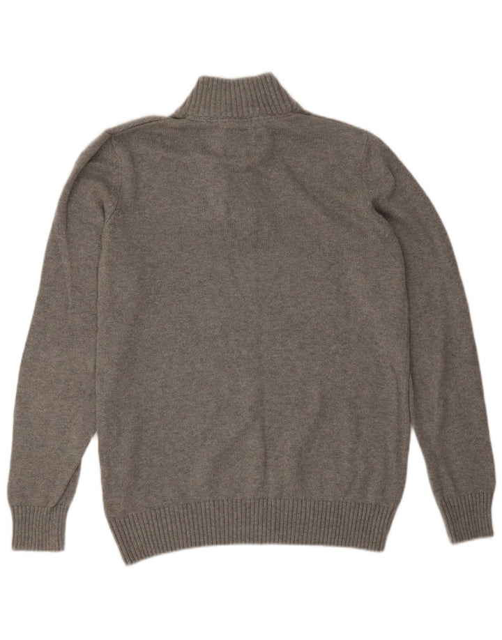 Crew Clothing Herren-Pullover mit Knopfkragen, Größe L, aus grauer Baumwolle
