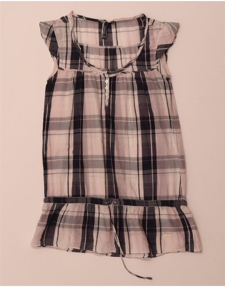 WOOLRICH Damen Tunika-Blusenoberteil, UK 6 XS, weiß karierte Baumwolle