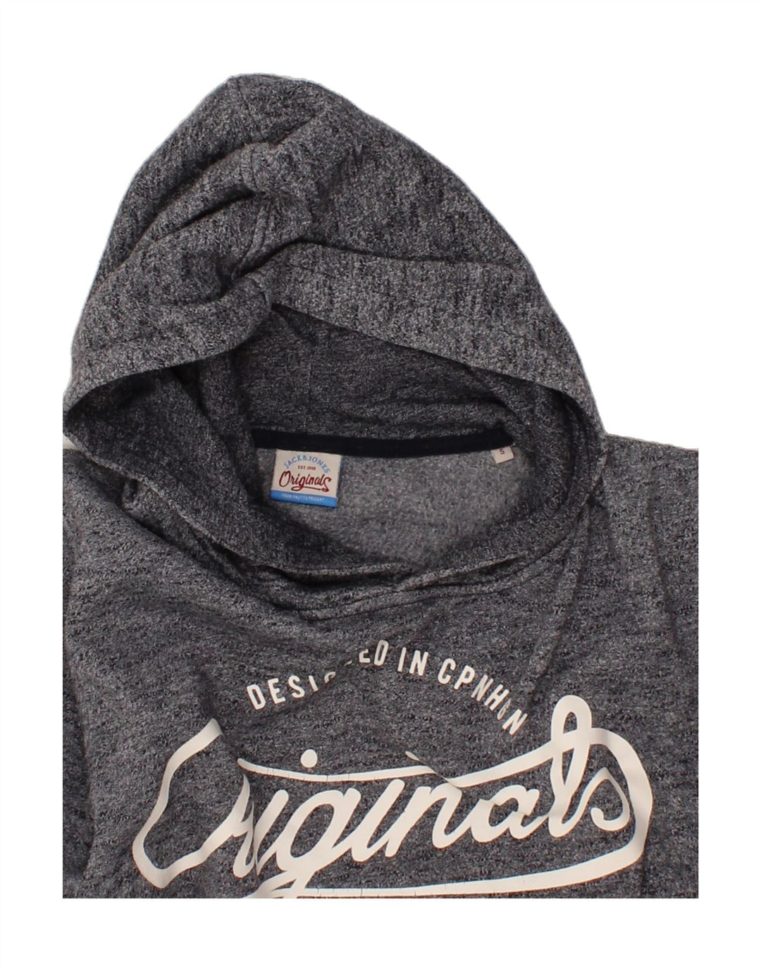 JACK & JONES Mens Graphic Hoodie Jumper Small Grey Polyester Vintage Jack & Jones and Second-Hand Jack & Jones from Messina Hembry 