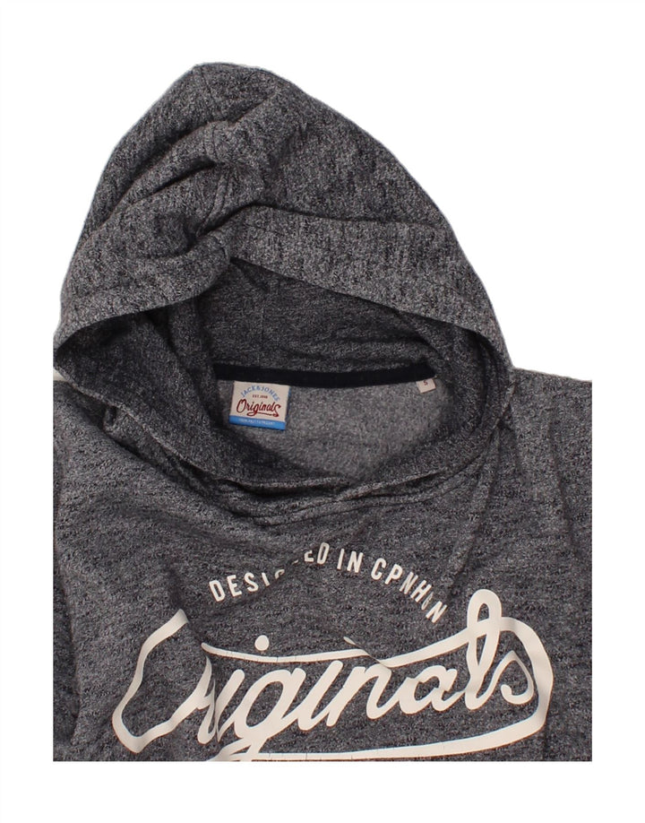 JACK & JONES Mens Graphic Hoodie Jumper Small Grey Polyester Vintage Jack & Jones and Second-Hand Jack & Jones from Messina Hembry 