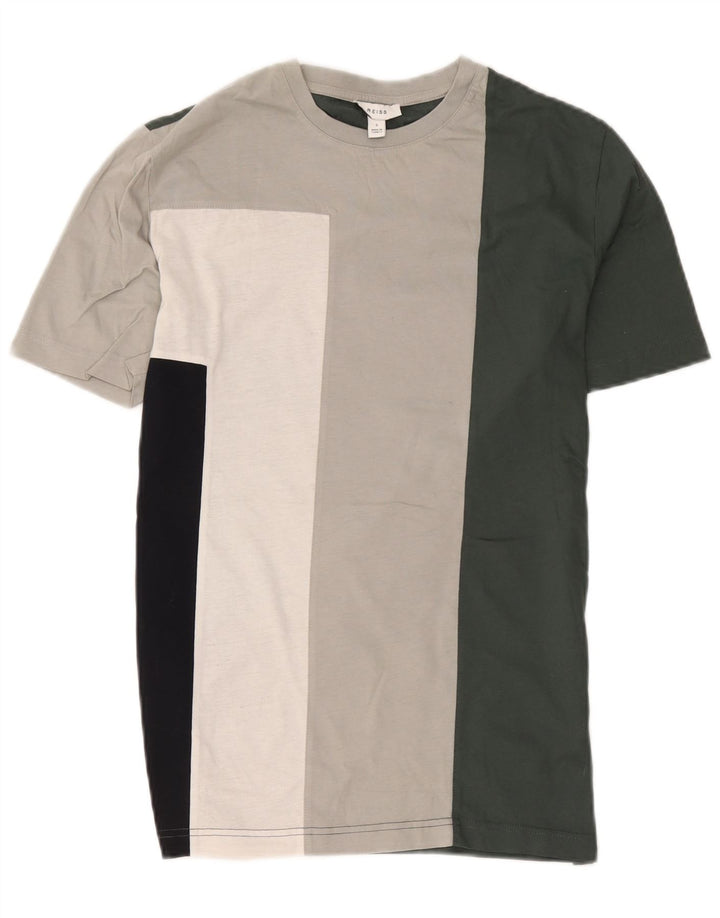 Reiss Herren-T-Shirt-Oberteil, klein, mehrfarbig, Colourblock-Baumwolle