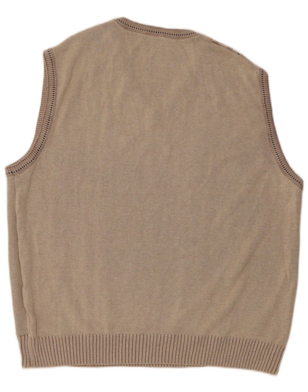 Vintage Herren Weste Tank Top Große Beige Geometrische Baumwolle