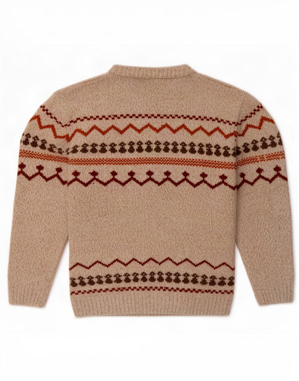 Vintage Herren Pullover mit U-Boot-Ausschnitt XL Beige Fair Isle Polyester
