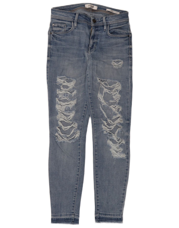 Guess Damen Curve X Distressed Skinny Jeans W26 L28 Blaue Baumwolle