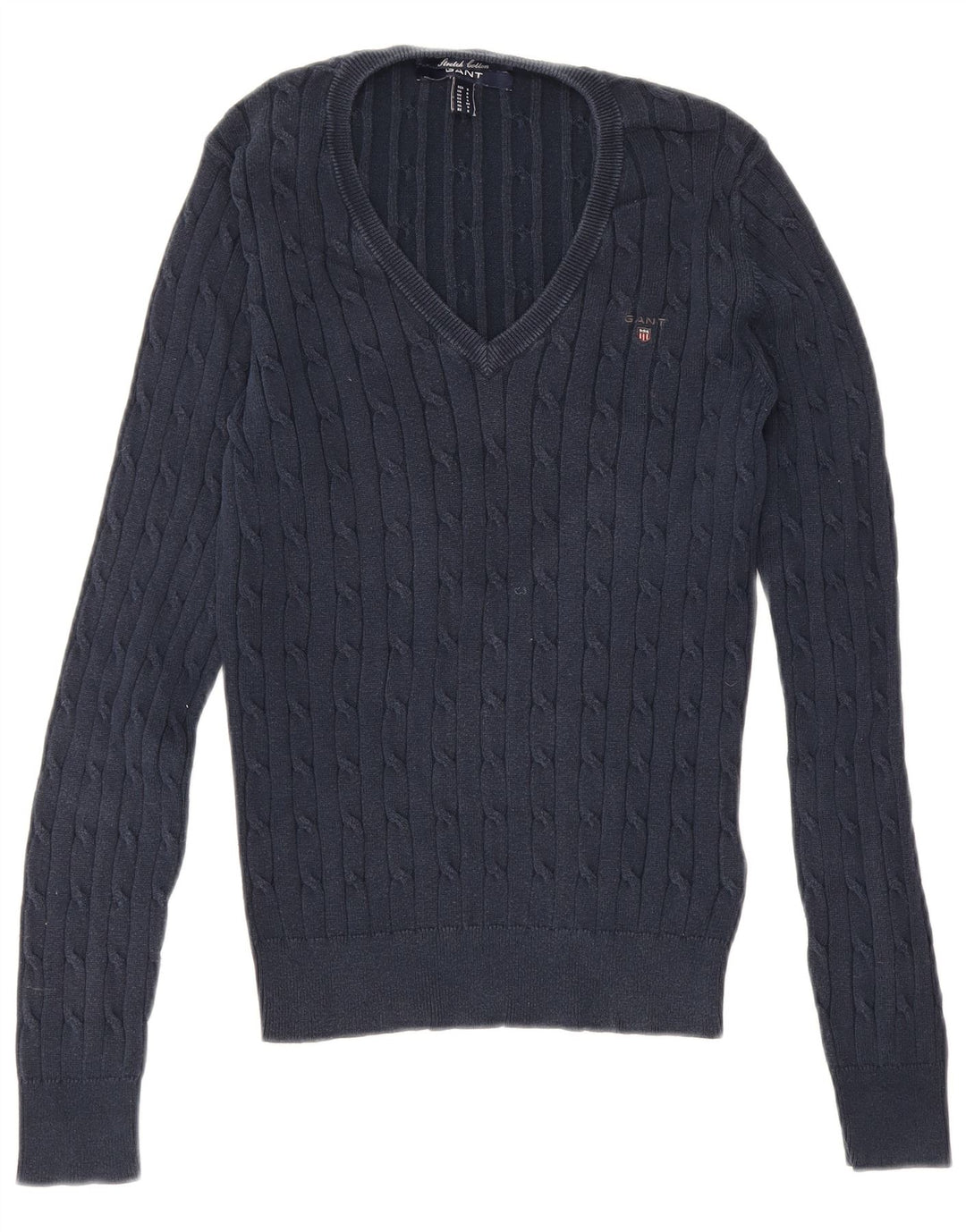 Gant Herren-Pullover mit V-Ausschnitt, Größe S, marineblaue Baumwolle