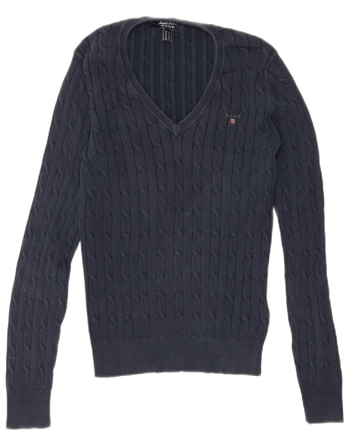 Gant Herren-Pullover mit V-Ausschnitt, Größe S, marineblaue Baumwolle