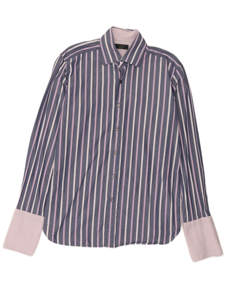 Ted Baker formelles Herrenhemd, Größe 15 1/2, mittelviolette Nadelstreifen-Baumwolle
