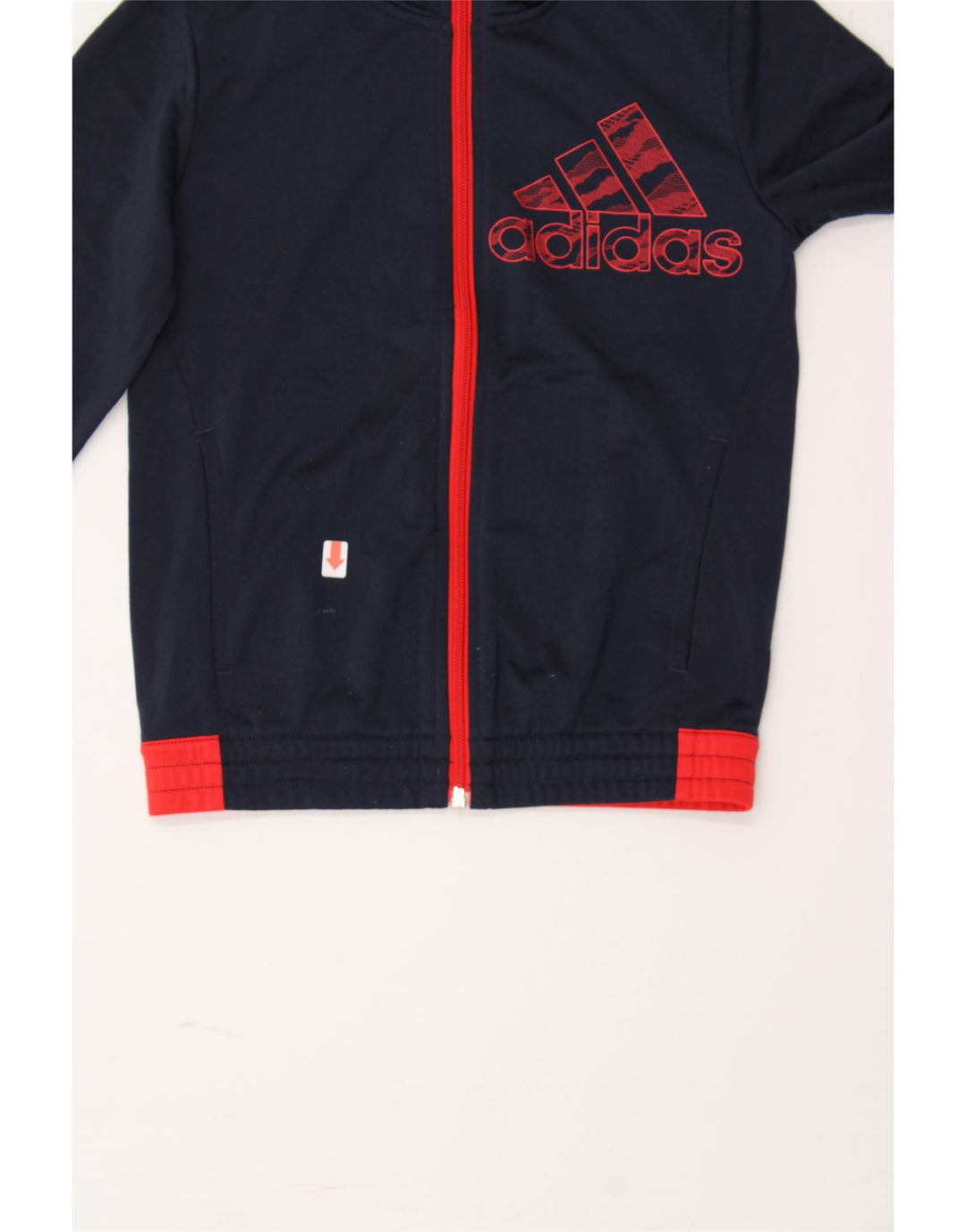 ADIDAS Boys Graphic Tracksuit Top Jacket 7-8 Years Navy Blue Colourblock Vintage Adidas and Second-Hand Adidas from Messina Hembry 