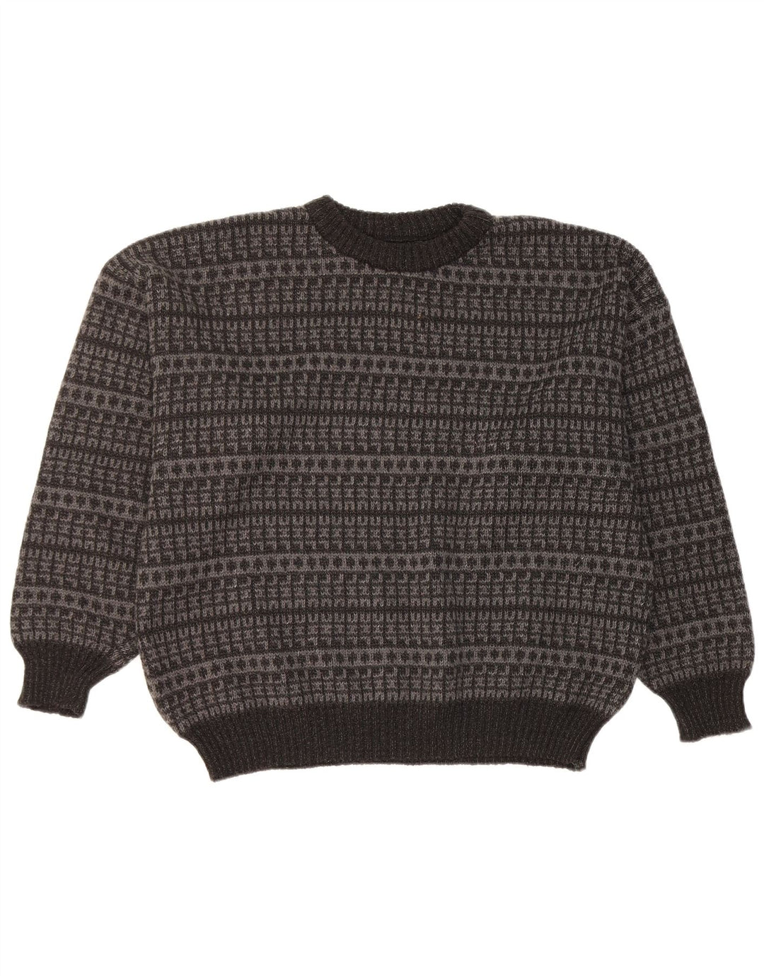 Vintage Herren Pullover mit Rundhalsausschnitt, groß, schwarz, geometrisch